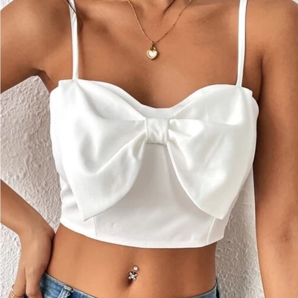SHEIN Tops - White Bow Crop Top